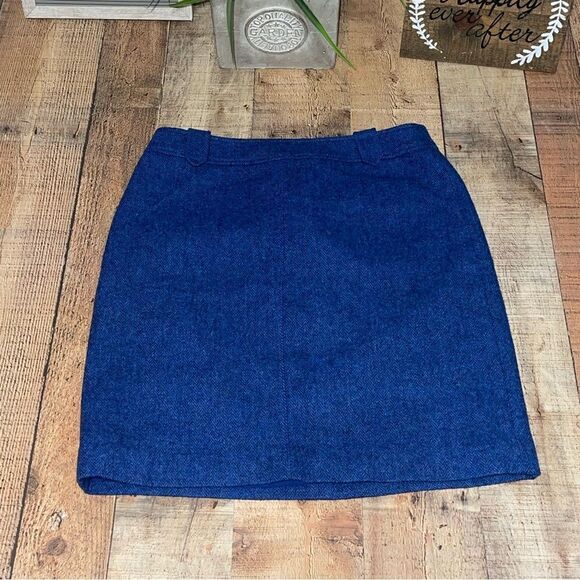 Blue Wool Skirt A Line Herringbone Tweed Royal Blue Talbots Size 8P - Picture 4 of 9